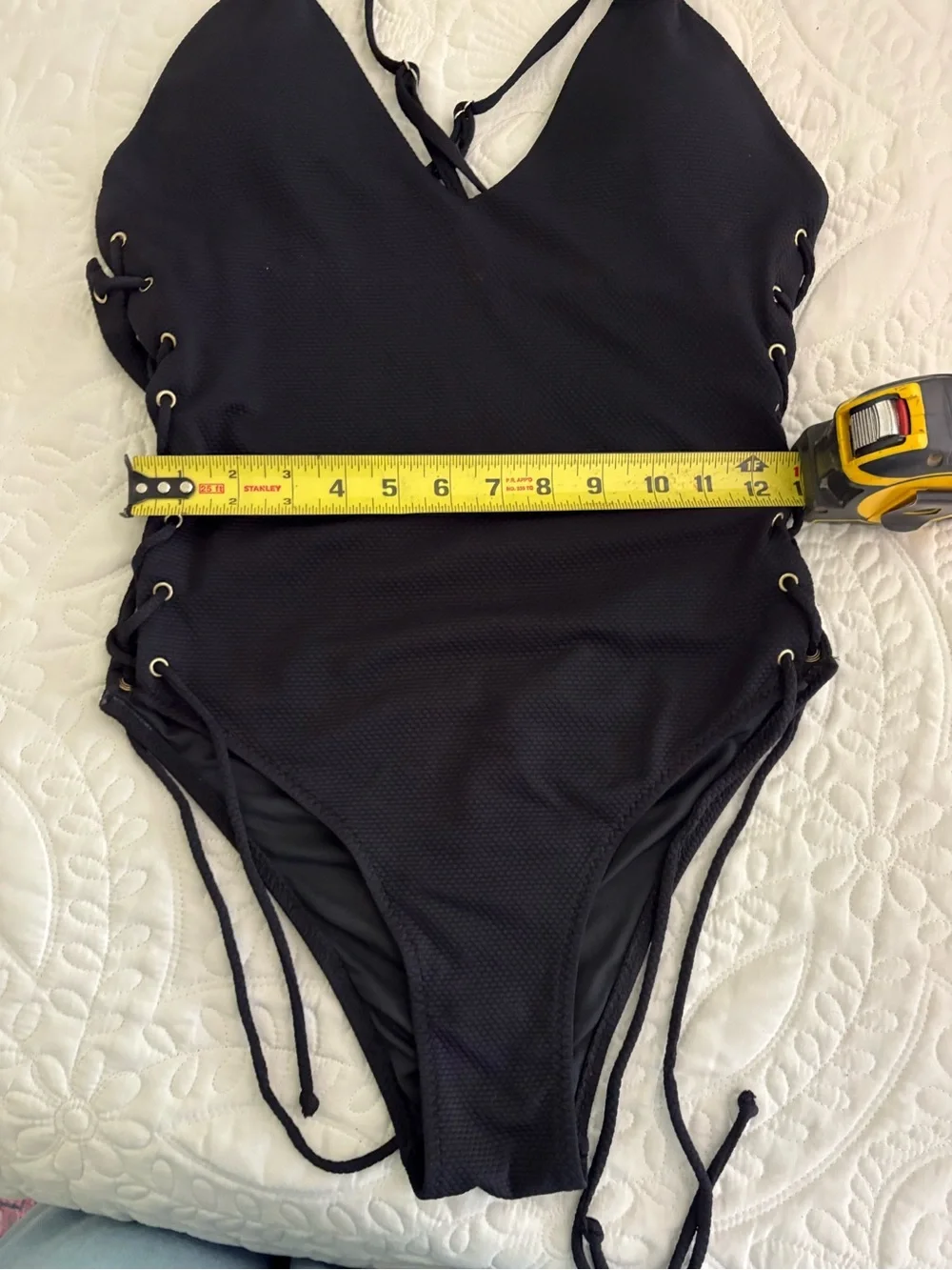 Black Lace-Up One-Piece Swimsuit L